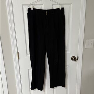 Wide-leg Black Trousers with Button Detail